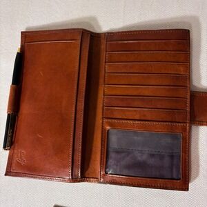 Scully Hand Stained Italian Leather Long Trifold Wallet Checkbook Cover Cognac